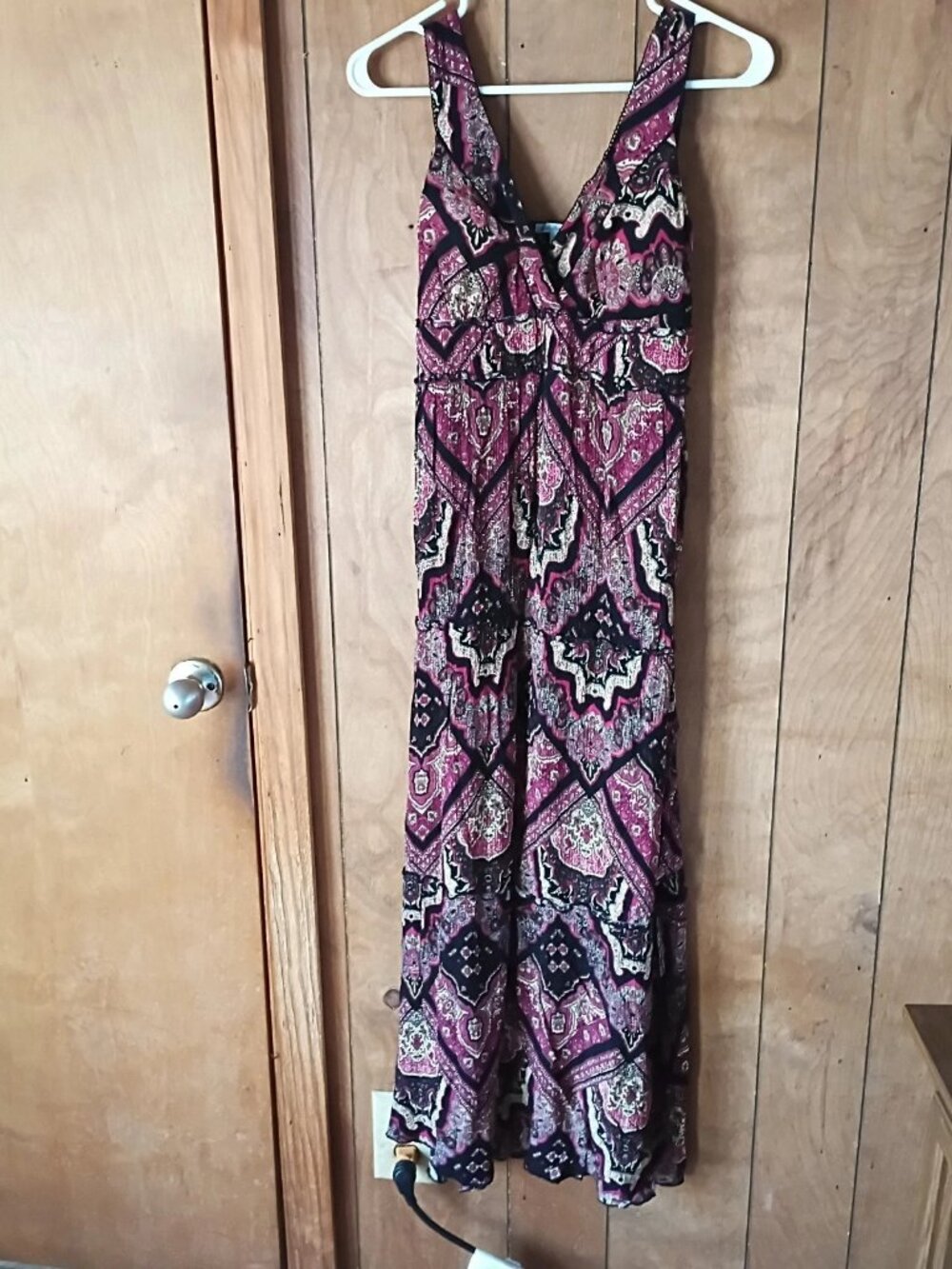 Charlotte Russe Boho Maxi Dress Size S Pink Black Print Padded Bust Flowy